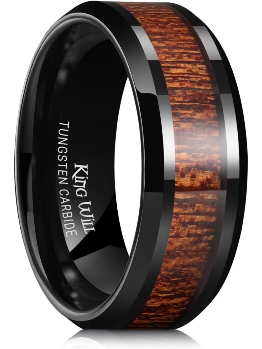 Nature-Inspired Koa Wood Inlay Tungsten Carbide Wedding Ring 8mm Comfort Fit